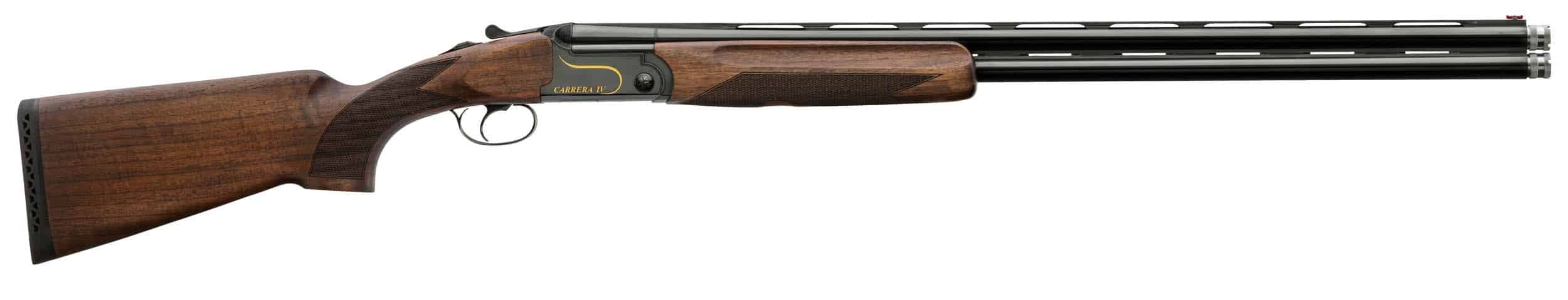 Fusil de chasse superposé Carrera IV avec crosse en bois et double canon noir ventilé.